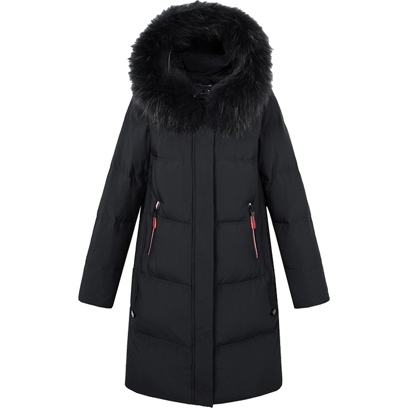 鸭鸭 秋冬新款女装韩版修身连帽毛领时尚羽绒服女中长款B57635