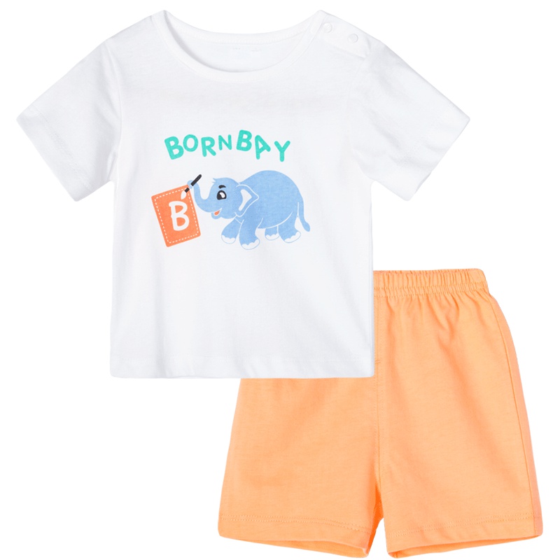 贝贝怡宝宝纯棉2件套夏季新款男女童卡通洋气短袖套装192T358