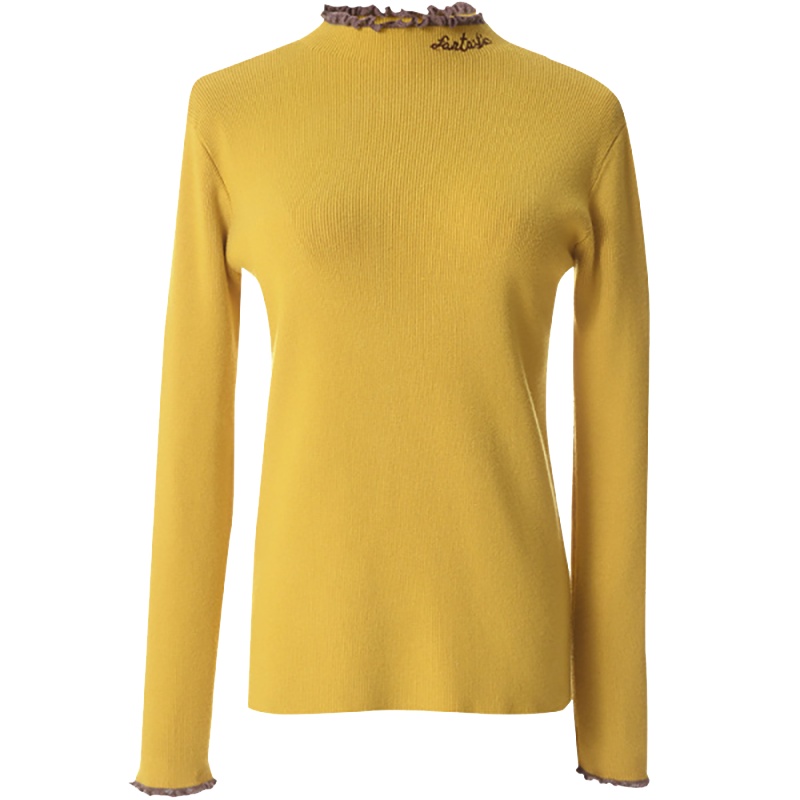 欧昵雪冬装木耳立领字母绣花打底针织衫女修身显瘦毛衣