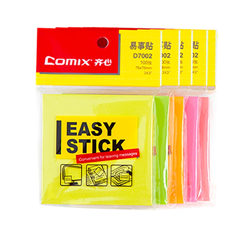 齐心(comix)7002荧光易事贴5本 便利贴 便签本荧光帖 百事贴 彩色便签纸 标签帖 N次贴 颜色随机