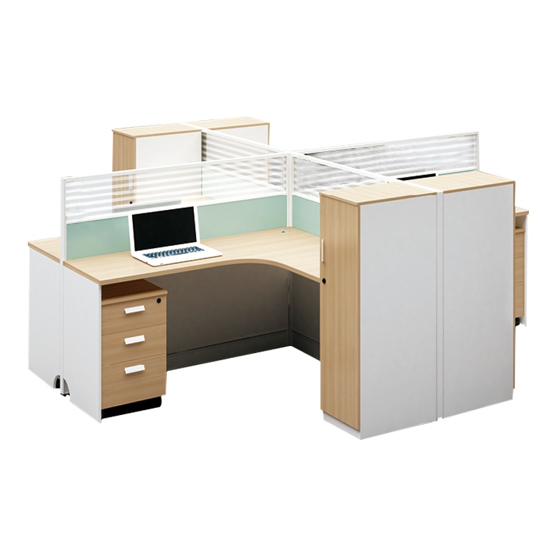 钜晟 办公桌3.0米四人位屏风职员桌带副柜JS-P1501十字