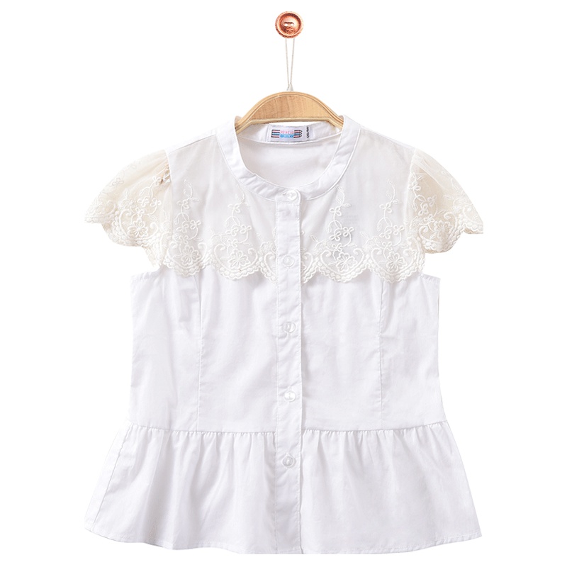 铅笔俱乐部童装2019夏装新款女童短袖衬衫中大童拼接上衣儿童衬衫