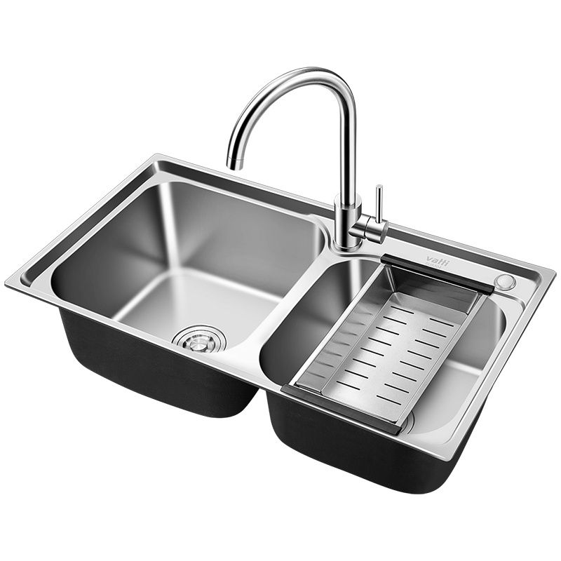 华帝(vatti)304不锈钢水槽双槽 拉丝不锈钢洗菜盆 厨房水槽 厨房洗碗盆091204(780*430*210)