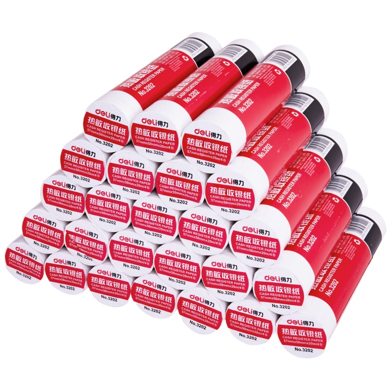 得力(deli)3202热敏收银纸57×50 20m超市小票4卷装小票收银纸打印