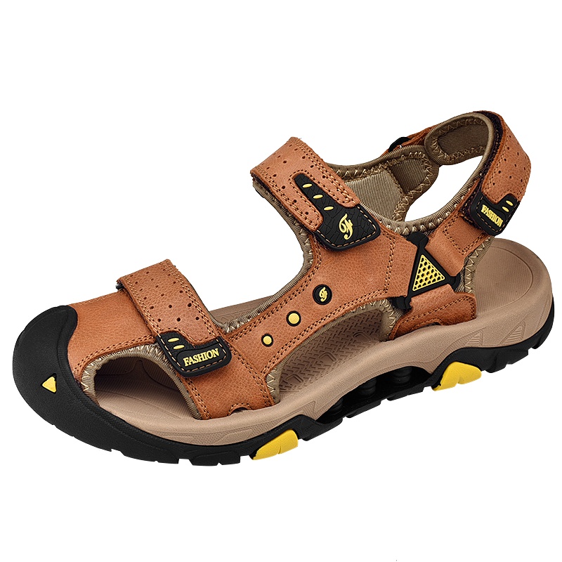 策乐(cele)头层牛皮男士凉鞋夏季新品沙滩鞋防滑气垫底休闲鞋男魔术贴包头DP-D2030