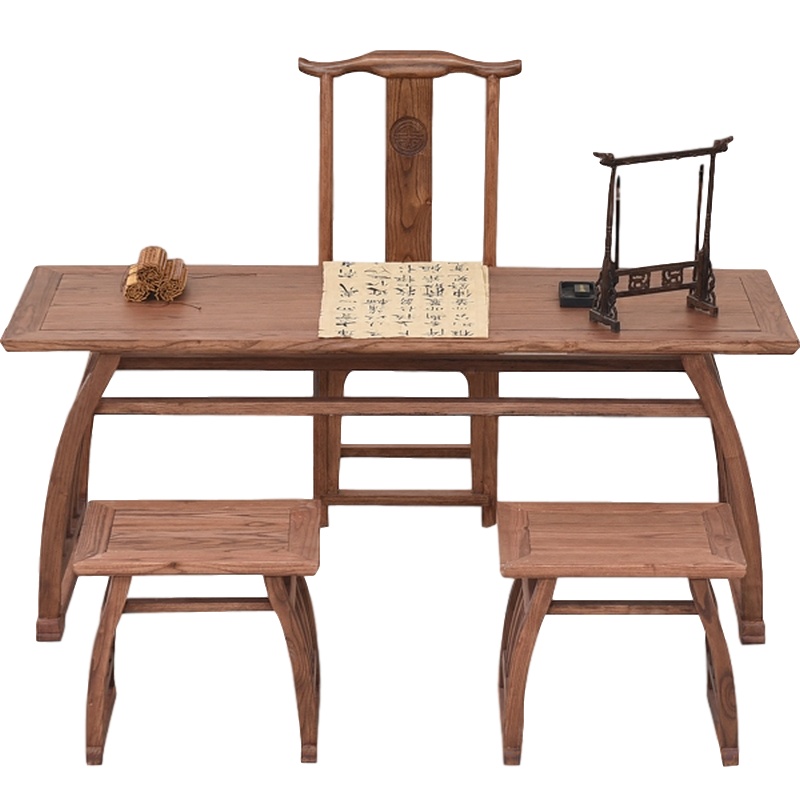 逐鹿中原实木书桌简约写字台榆木书法桌中式DZ-583国学桌马鞍桌琴桌140*60*68cm桌+1凳子