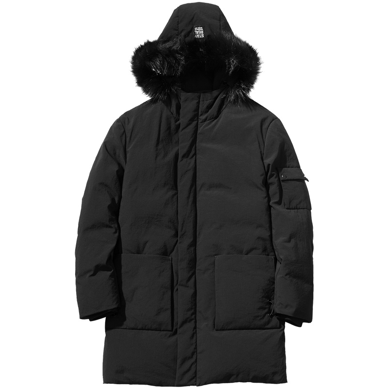 千纸鹤男士羽绒服2018冬季新款保暖连帽黑色长款大衣外套潮60052