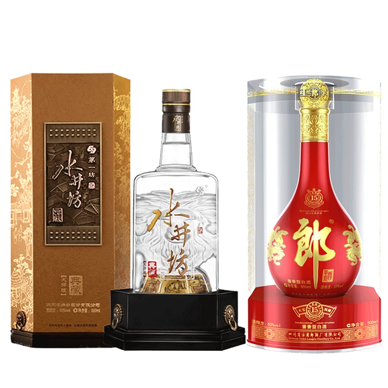 郎酒红花郎十五 （非15年）53度酱香型白酒 500ml+水井坊典藏大师版52度浓香型500ml组合装礼盒送礼佳品