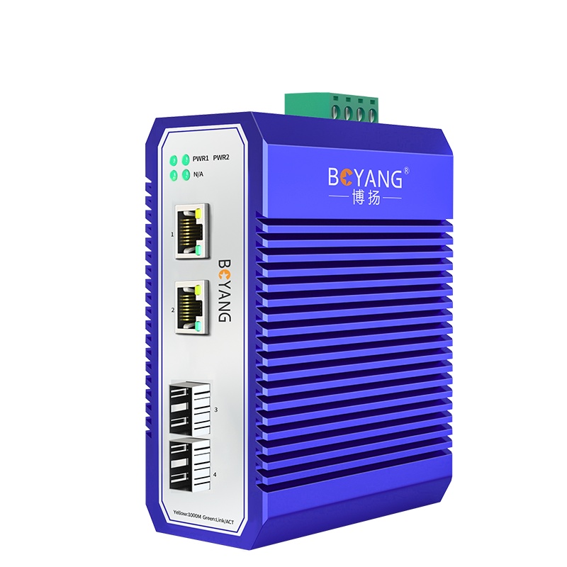 博扬 工业级交换机 二光二电千兆光纤收发器SFP 宽温宽压 导轨式以太网交换机 含电源不含模块 BY-ISUG2021