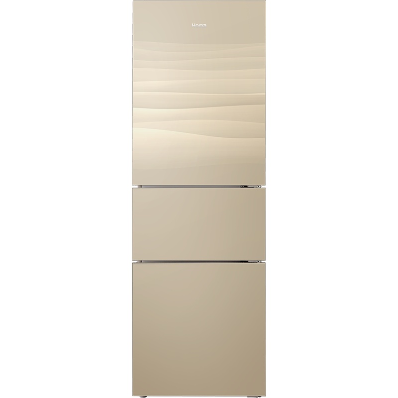 奥马(Homa)205升三门冰箱 家用风冷无霜 省电省空间超薄嵌入式机身 玻璃门面板 BCD-205WDJG皓月金