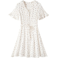 雅鹿新款连衣裙女修身显瘦短袖波点印花百搭女裙2216T05021