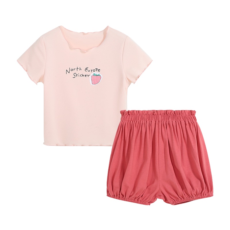 猫人猫人女童夏装洋气套装新款可爱宝宝短袖两件套儿童花苞短裤夏季