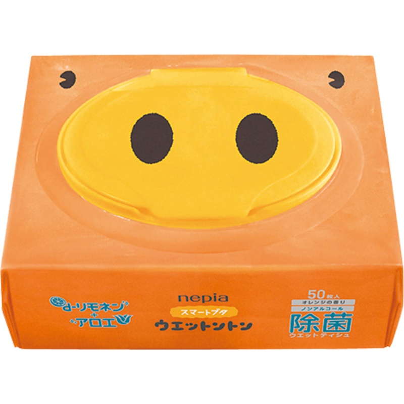 妮飘(Nepia) 除菌湿巾橘香不含酒精50枚 橙色小猪鼻子湿巾纸