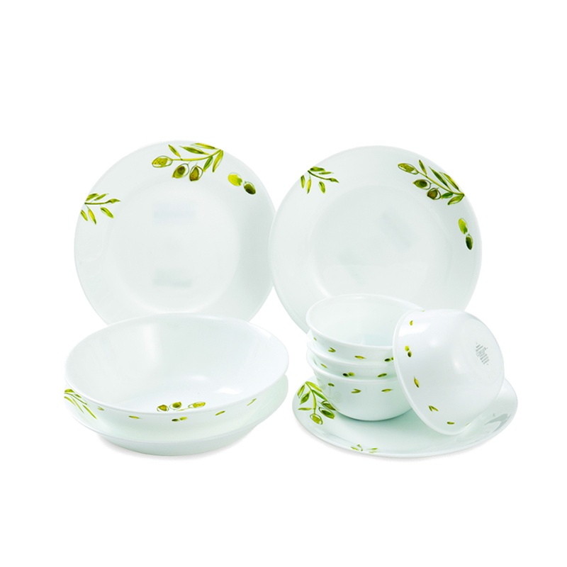 美国康宁 9件餐具耐热玻璃餐具碗碟套装 9头绿茵系列