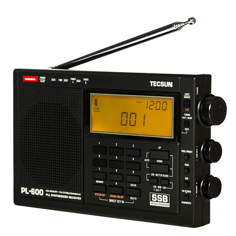 德生收音机PL-600黑色 便携式高灵敏度全波段高考四六级老年人立体声新款二次变频fm短波数字解调高档高端专业广播半导体