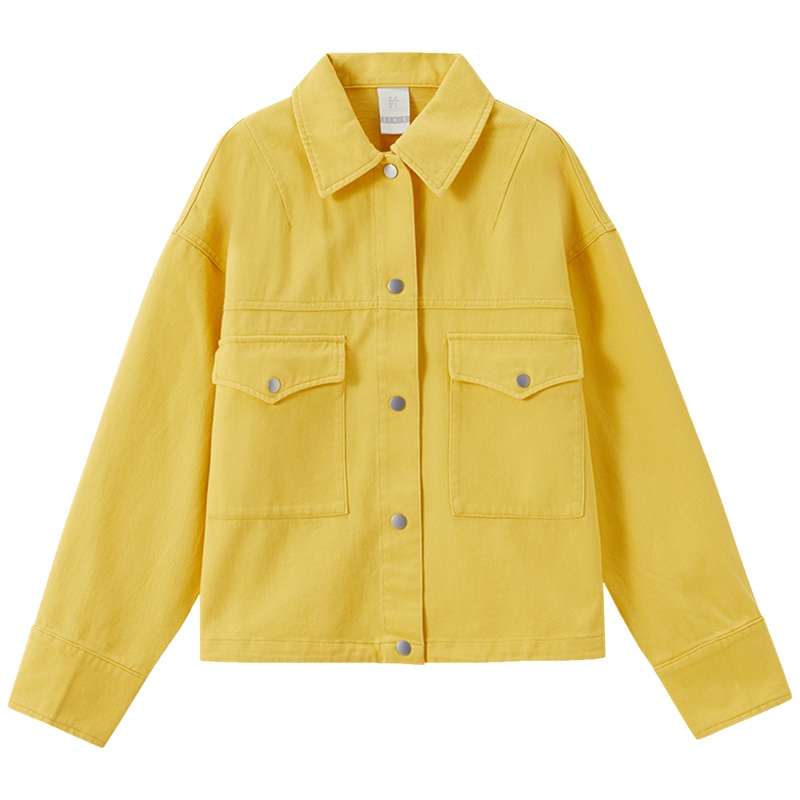 【满198减100预估价：97】森马牛仔外套女春季新款韩版潮流夹克女士短款宽松上衣黄色ins风