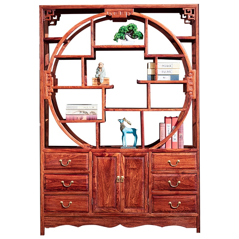 周家庄 红木家具非洲花梨（学名：刺猬紫檀）实木隔断博古架多宝阁书架储物柜古典置物架展示架 1.38米博古架