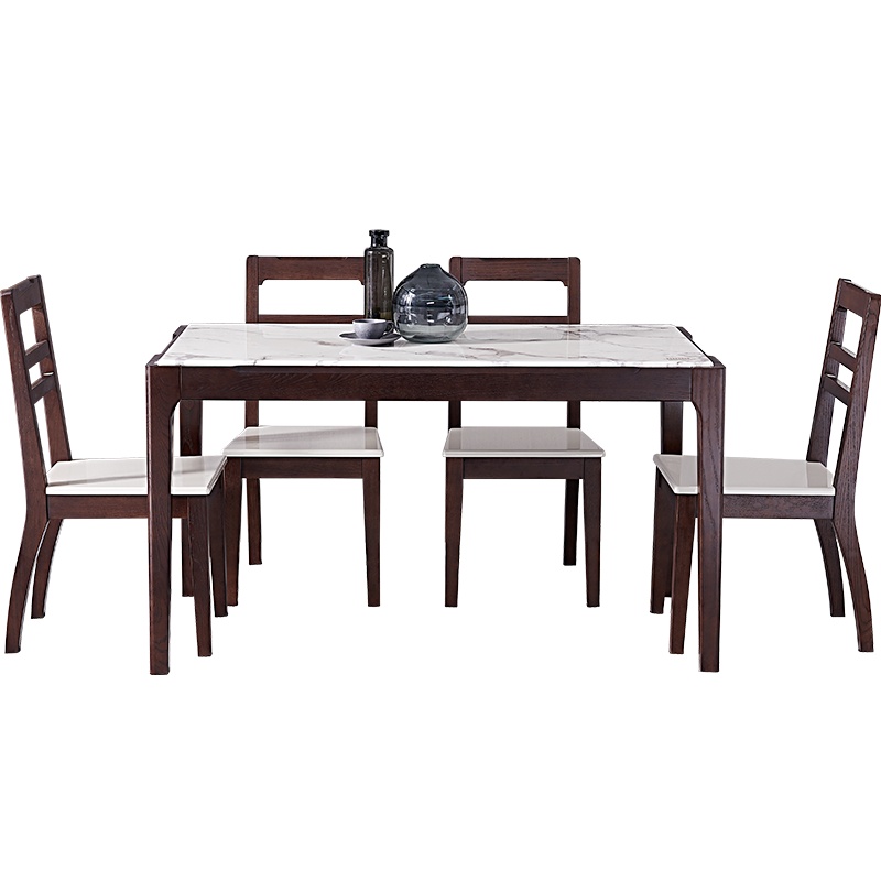 全友家居餐桌椅组合简约意式实木框架餐桌椅家用饭桌方桌120738 一桌四椅/六椅