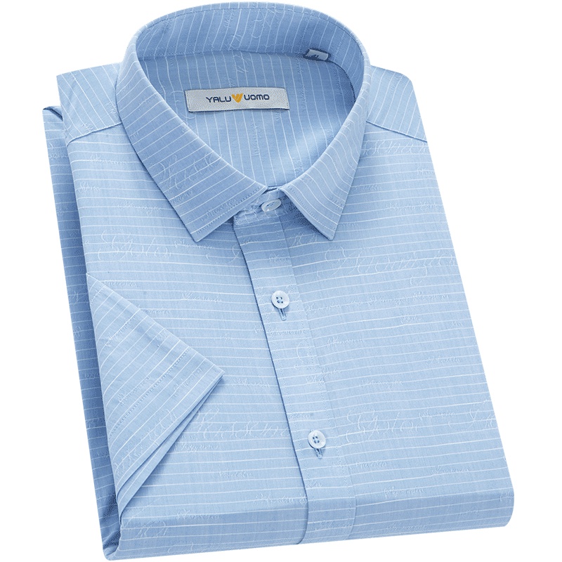 雅鹿男装春夏季条纹衬衫男中青年商务修身休闲棉短袖衬衣男12F