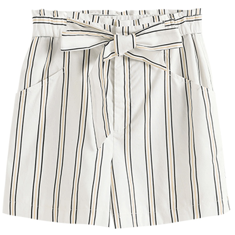 OSA欧莎白色阔腿短裤女2019新款夏宽松显瘦条纹裤子时尚百搭