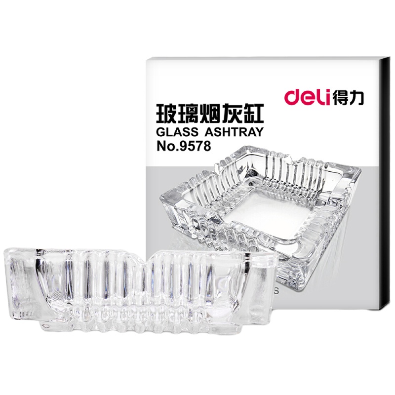 得力(deli)9578 透明/玻璃烟灰缸 120*120mm 1只装