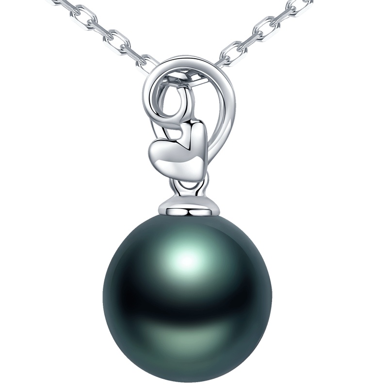 brir 佰色传情 正圆9-10mm大溪地黑海水珍珠吊坠正品女18k金