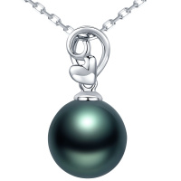 brir 佰色传情 正圆9-10mm大溪地黑海水珍珠吊坠正品女18k金