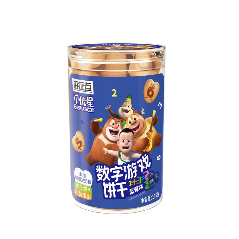 好吃点贝优星心形数字蓝莓味135g 添加新西兰奶粉 零食代餐营养早餐儿童卡通 休闲饼干