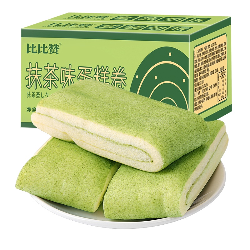 欧贝拉抹茶味蛋糕卷300g整箱毛巾卷蛋糕面包早餐速食懒人充饥清新抹茶口味年货零食