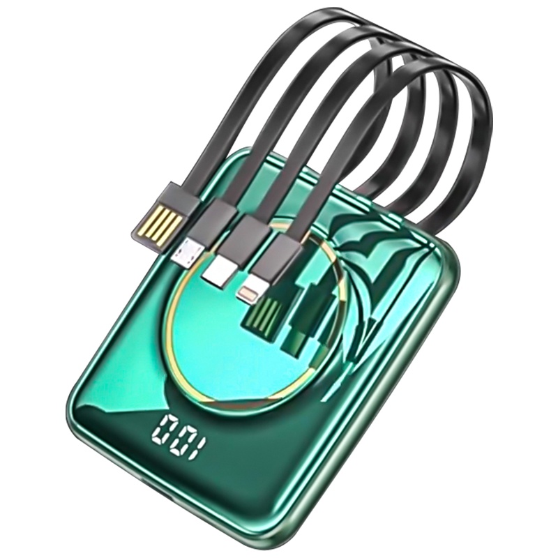 ZNNCO 充电宝20000毫安时自带线超薄小巧迷你便携无线快充大容量移动电源苹果华为2WmAh手机快充版共享四线暗影绿