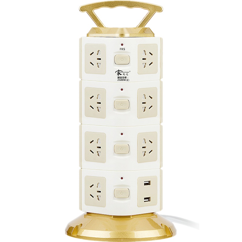 家之选 立式插座塔式家用多功能5米多层分控塔形立体式插排插线板创意智能多孔转换器带线拖线板 四层带USB十五插位