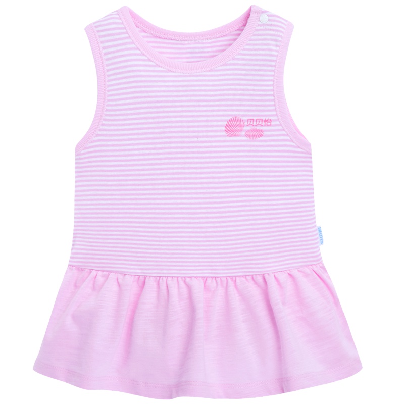 贝贝怡婴儿衣服夏季女宝宝休闲纯棉透气条纹拼接儿童上衣162S167