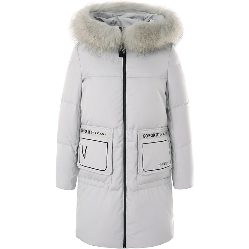 艾莱依O2O2018冬装韩版大毛领羽绒服女a字型外套中长款617104077