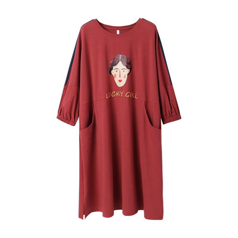 安之伴春季冰爽棉睡裙八分袖卡通可爱睡衣宽松女士家居服睡裙可外穿