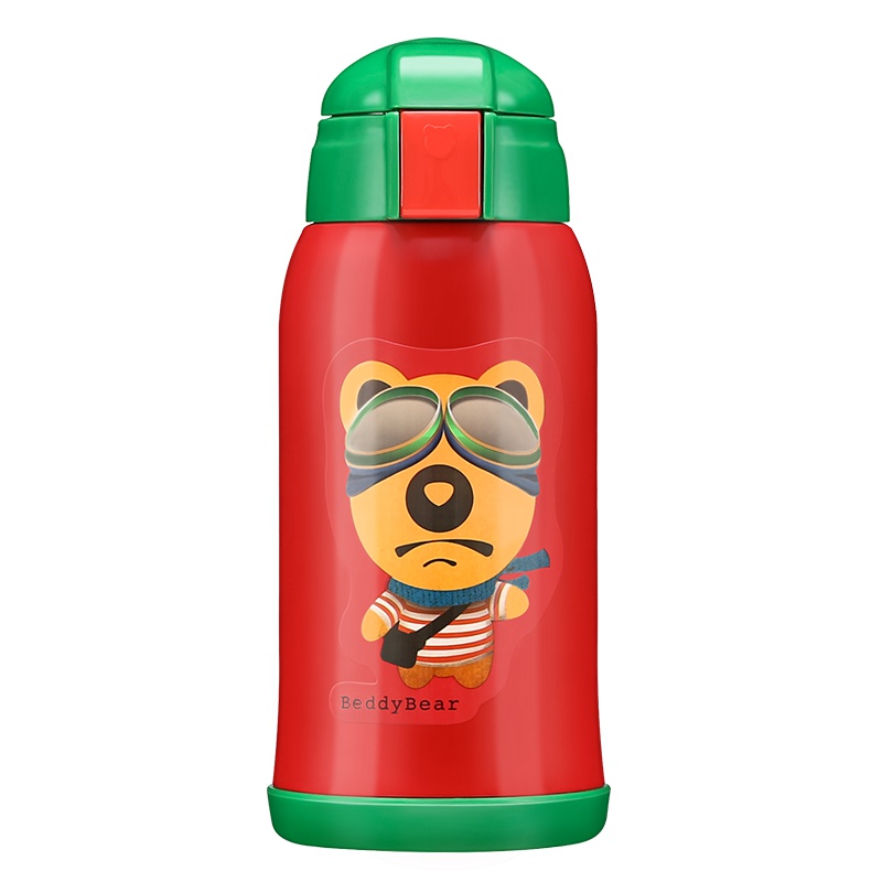 杯具熊(beddybear) 儿童保温杯宝宝学饮杯带吸管直饮两用儿童水杯男女儿童不锈钢水壶 红色小熊 630ml