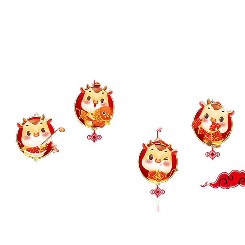 牛年贴画 春节组合静电贴 PVC 约70*50cm(一张装)
