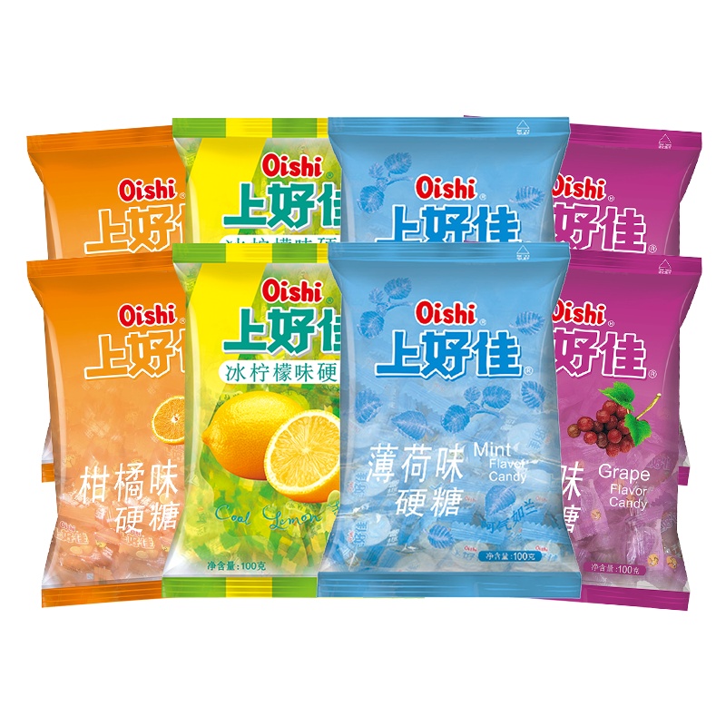 上好佳 硬糖(糖薄荷100g+柠檬100g+提子100g+橘子100g)*2袋共8袋