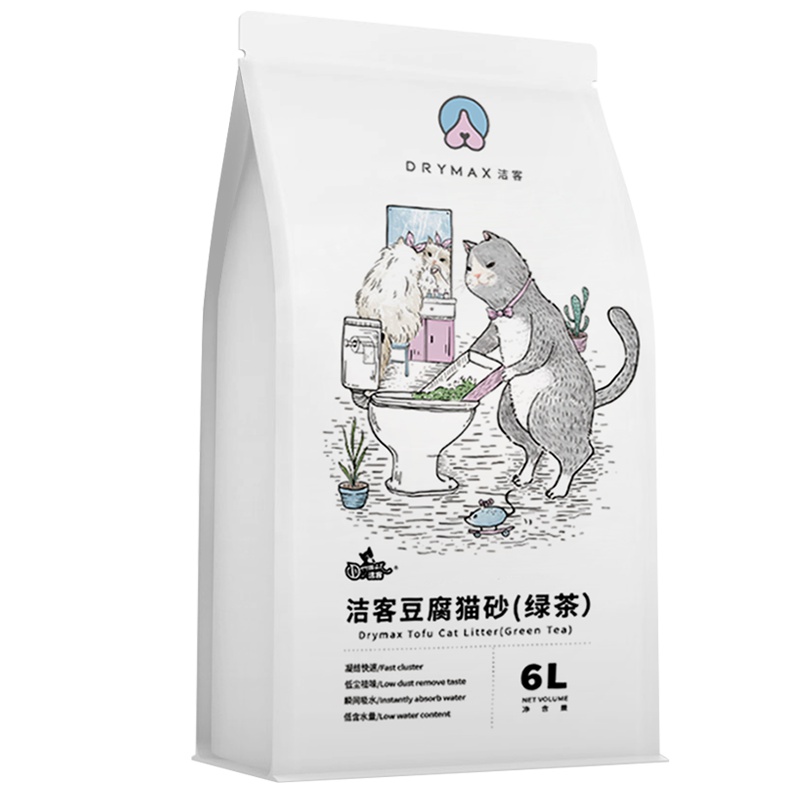 洁客（Drymax）植物无尘结团绿茶味豆腐猫砂6L/2.72KG
