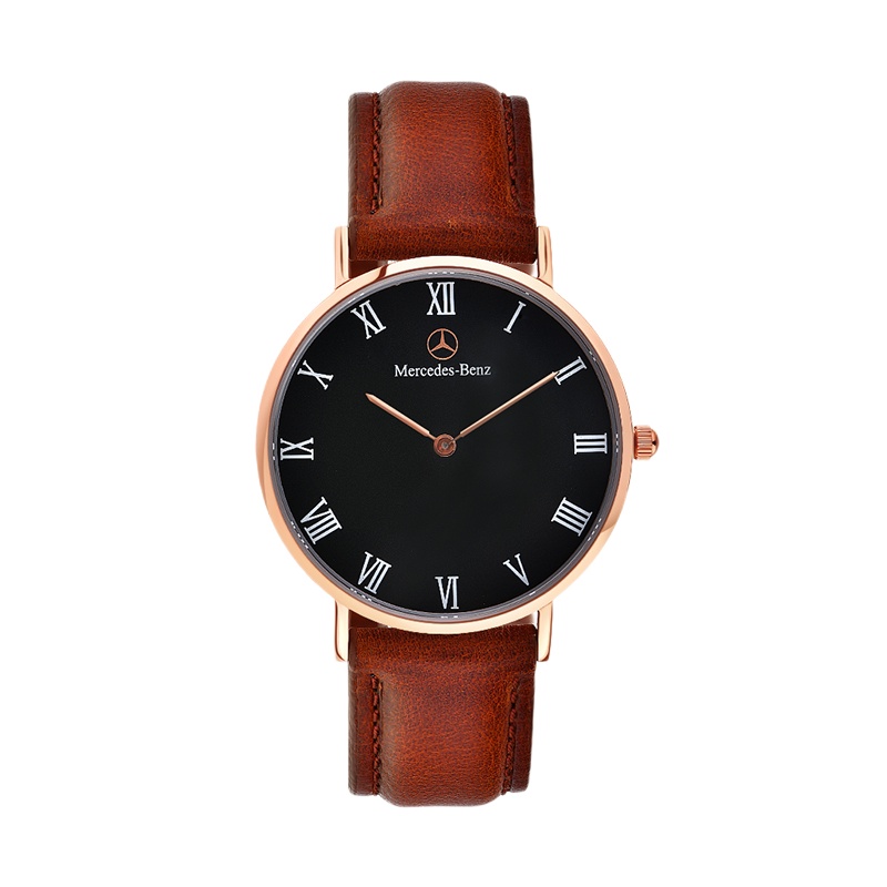 Mercedes-Benz梅赛德斯-奔驰 驰尚系列简约玫金黑面皮带石英情侣手表 BZ0103,BZ0203