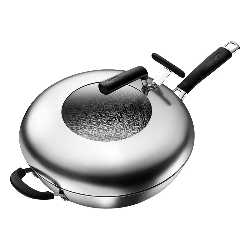 爱仕达第五代晶刚甲316L不锈钢炒锅家用少油烟电磁炉燃气灶通用锅具CC32E13WG