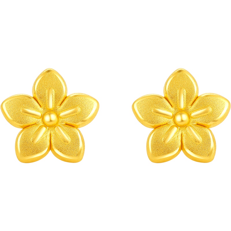周大生黄金饰品定价价黄金耳饰 硬足金桃花耳饰耳钉女士质感耳钉送恋人生日
