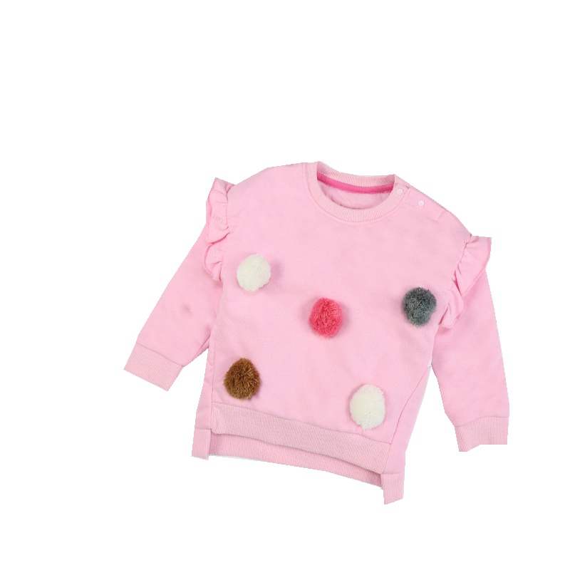安笛贝乐童装女童夹棉落肩粉色卫衣秋季冬季新款宝宝圆领套头衫儿童纯棉卫衣外套90-120cm