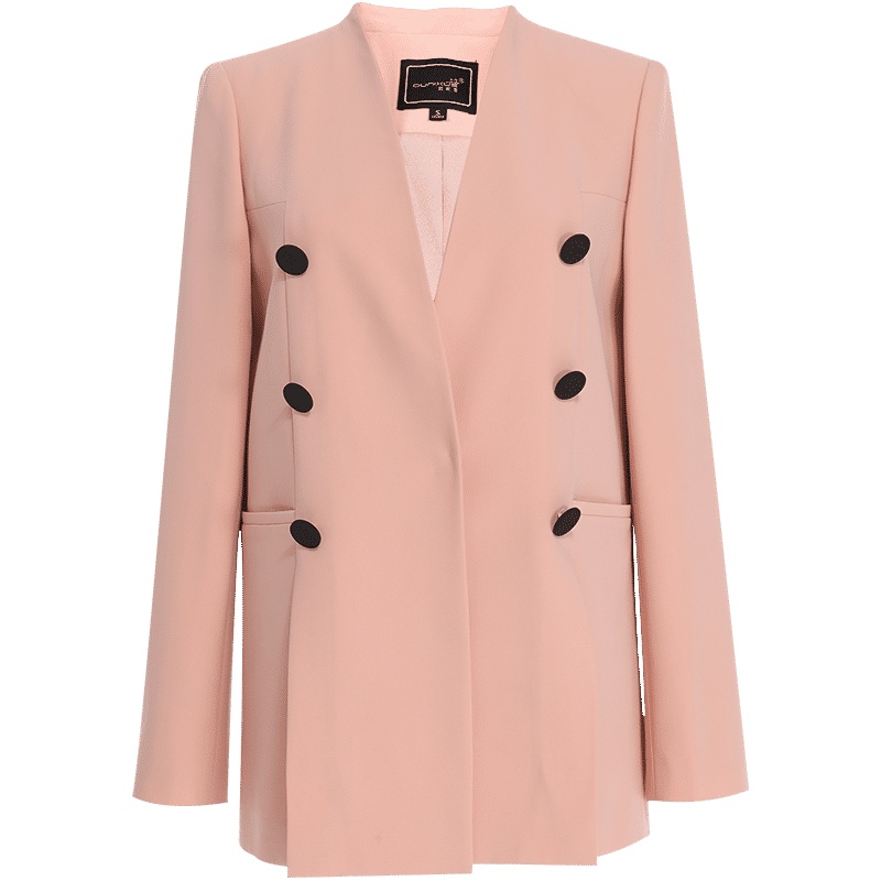 欧昵雪V领宽松双排扣西装外套女显瘦休闲西服上衣