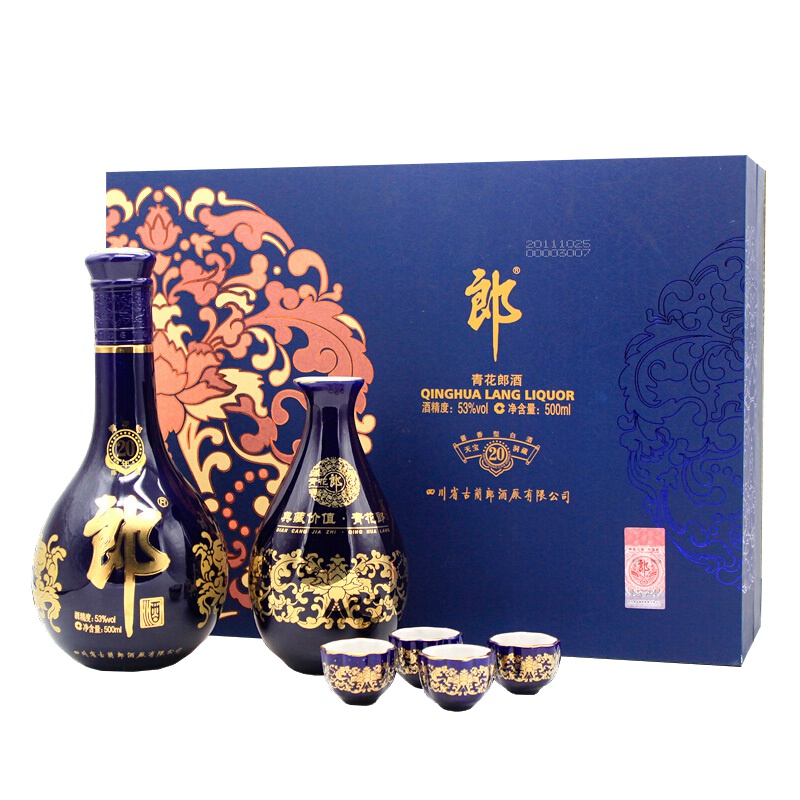 【2012年】郎酒 青花郎 陈年老酒 年份陈酿 53度 酱香型白酒 白酒礼盒500ml带酒具 礼盒装 年份老酒