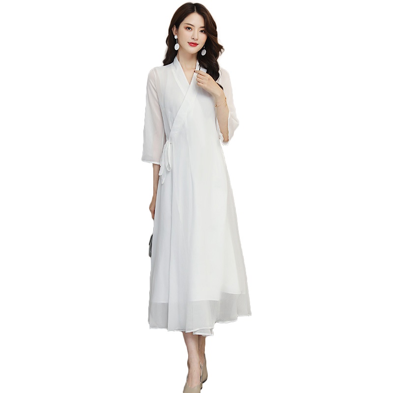 丝柏舍2019年秋装女装时尚简约款V领纯色气质连衣裙S81R0657L