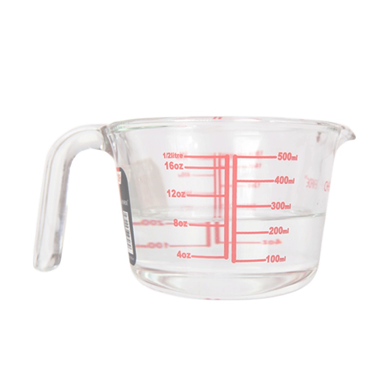 学厨 500ml透明高硼硅玻璃量杯 带刻度加厚测量杯 带手柄家用计量杯子 耐高温 烘焙工具 WK9218