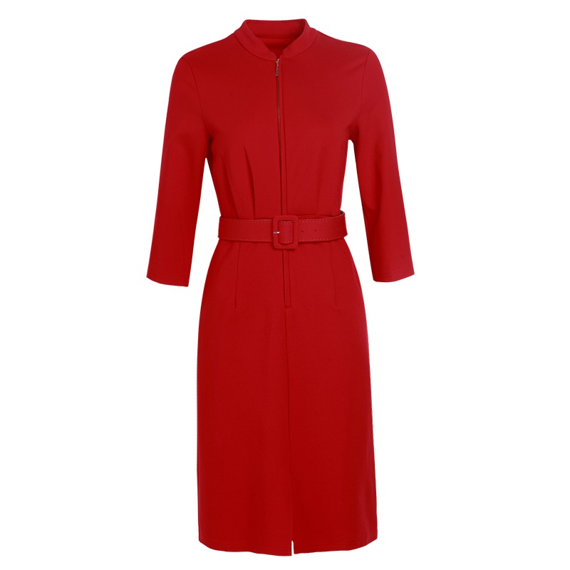 晚白 2019新款复古文艺连衣裙弹力修身显瘦优雅气质包臀中长款通勤