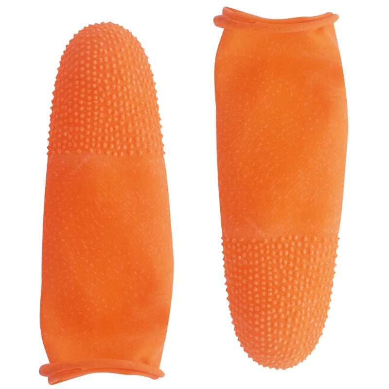 卓顺杰 加厚防滑耐磨乳胶手指套橡胶防护点钞护指劳保保护手指头套一次性 100只装 橘色麻点-27中号100只