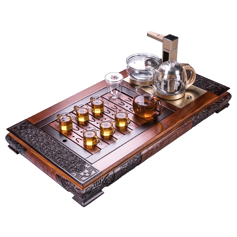 金杞(JINQI) 整套茶具全自动上水电热水壶耐热消毒烧水煮茶自动续水黑檀木刺猬紫檀茶盘202A款套装