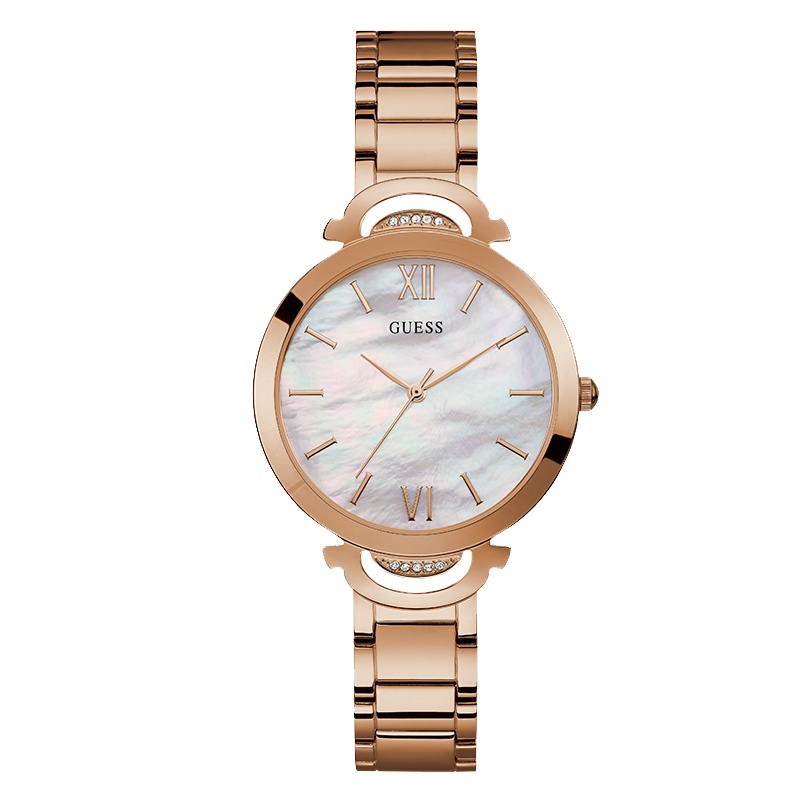 盖尔斯(GUESS)时尚简约珍珠贝母表盘钢带石英女士手表W1090L2